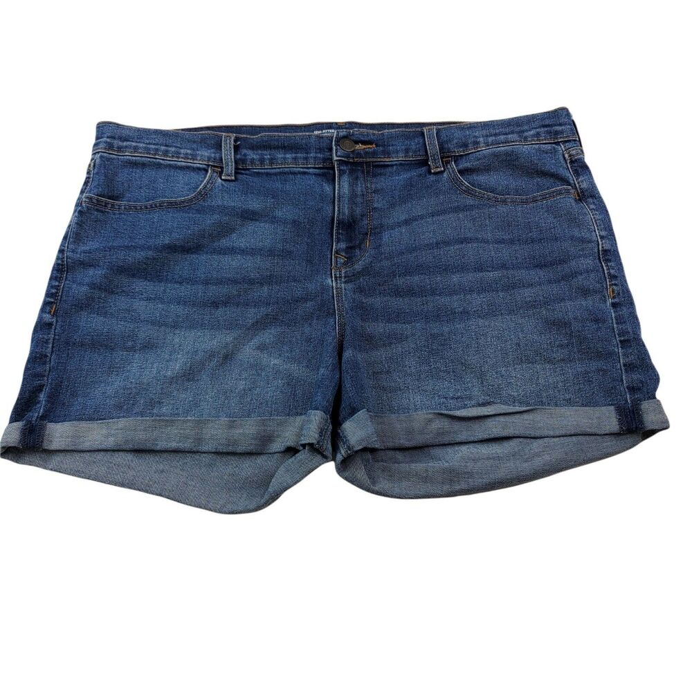 Old Navy Women SZ 16 Denim Jean Shorts Dark Wash Blue Cuffed Semi-Fitted Stretch